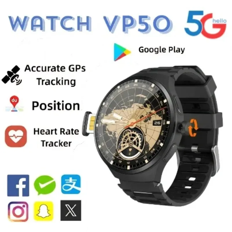 

VP50 Smart Watch 5GAndroid Smartwatch 1.75'' Amoled Larger Screen 1500Mah Battery 800W Rotary HD Camera GPS WIFI app Download