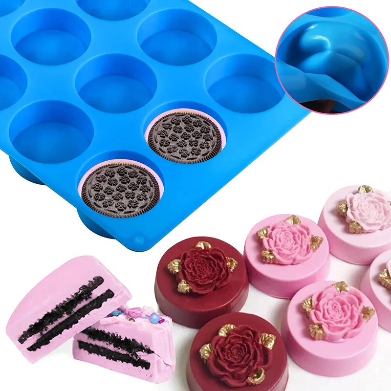 Molde de Silicona de Chocolate para Galletas Oreo 12 Cavidades Cilindro Redondo Moldes de Chocolate Caramelo Moldes de Silicona para Mini Tartas