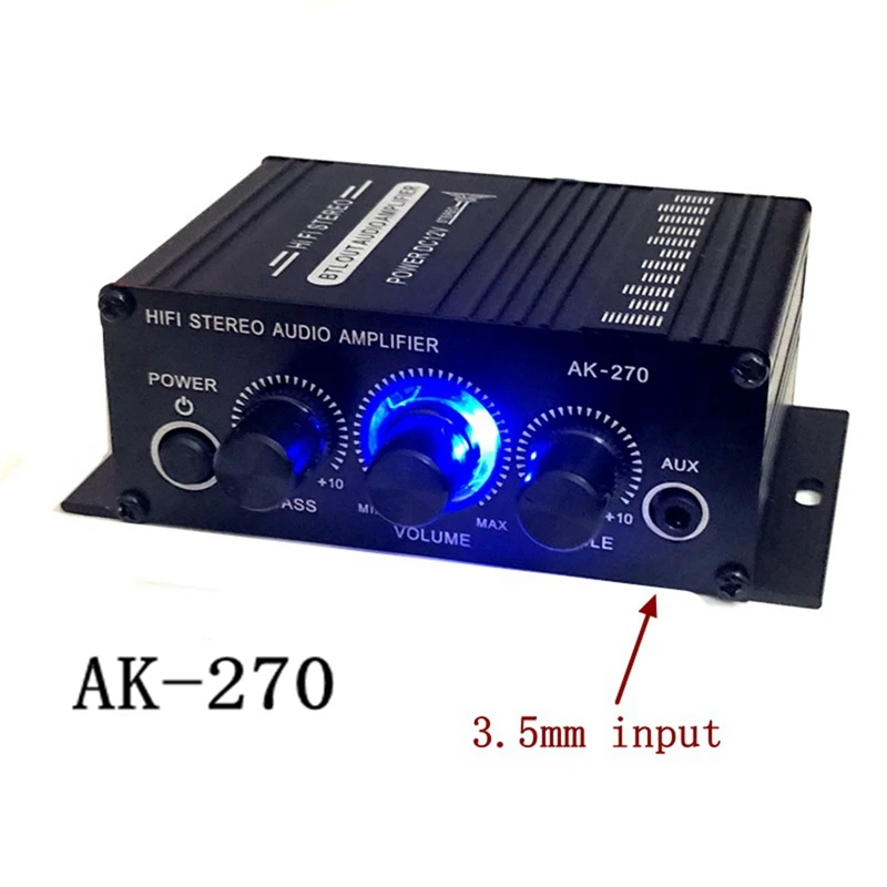 AK-270 AK270 12V Mini amplificador de potencia HIFI Audio amplificador de cine en casa amplificador de 2 canales entrada USB/SD AUX