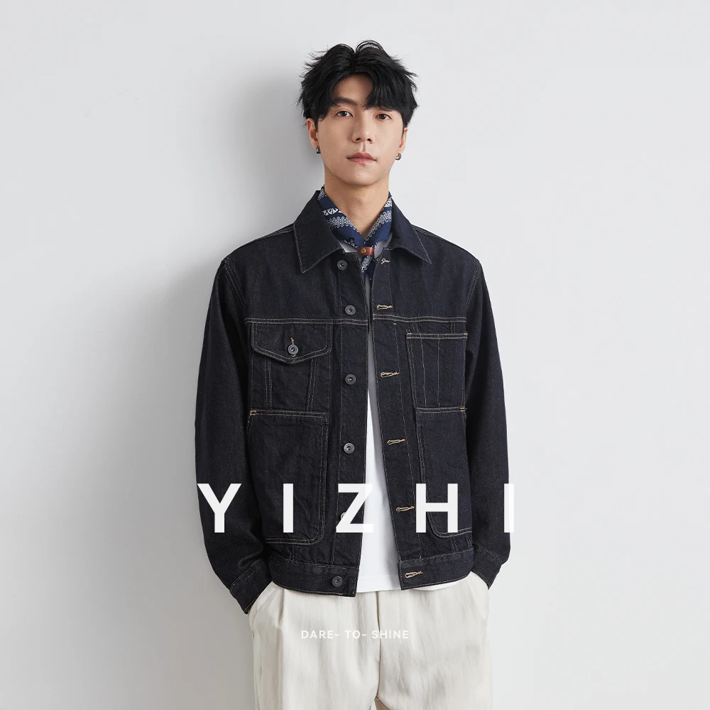 Men's Contrast Color Double Needle Highlighted Denim Jacket 2025 Spring Autumn Classic Retro Lapel Men's Workwear Jacket Top