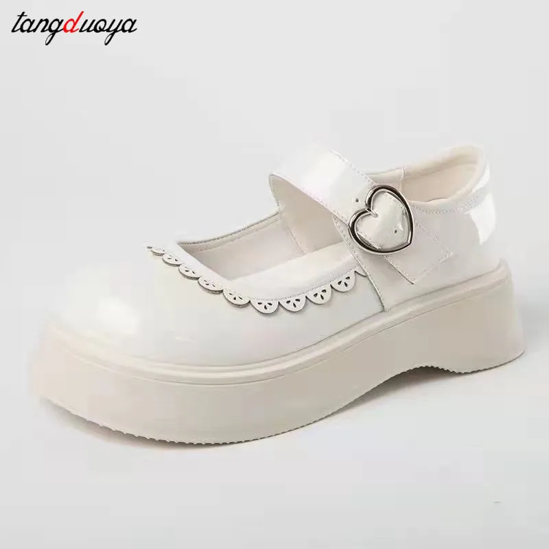 beige Lolita Shoes Women Japanese Style Vintage Soft Leather Mary Janes Platform Shoes High Heels College Student Cosplay Shoes