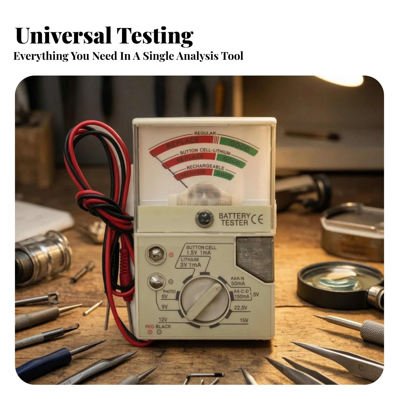 Analog Battery Tester Lightweight Battery Checker User-Friendly Widely Compatible for Hobbyists, Home Tool Kits, Workbench