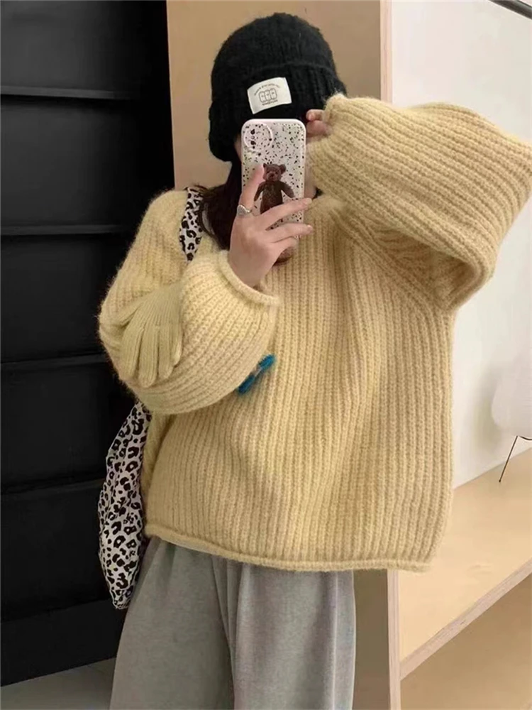 Colorfaith SW9228JX New 2024 Elegant Lady Chic Wild Oversized Sweaters Vintage Korean Fashion Knitted Women Autumn Winter Tops