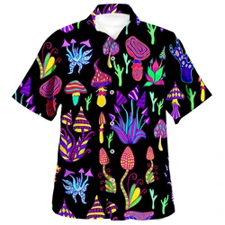 2022 Summer Men's Hawaiian Shirts Psychedelic Mushroom Print Loose Breathable Short Sleeve Party Beach Shirts