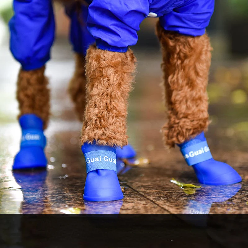 4PCS Dogs Boots for Small Dogs  Summer Pet Dog Shoes Waterproof Pet Rain Shoes for Dog Puppy Rubber Boots Durable Shoes Boots