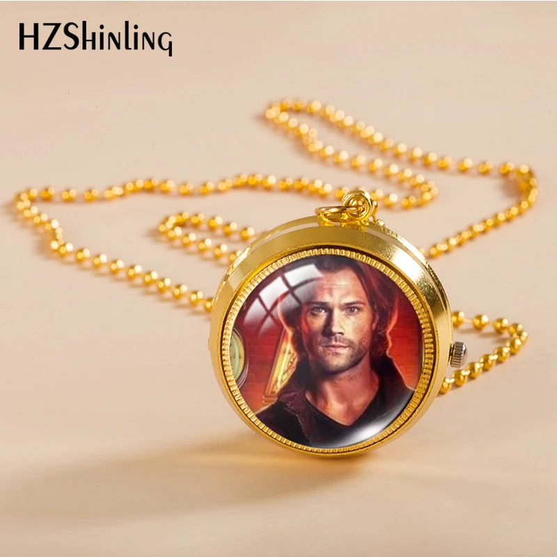 2023 Supernatural TV Destiel Gold Color Pocket Watch Glass Cabochon Pendants Fashion Jewelry Necklace jewelry