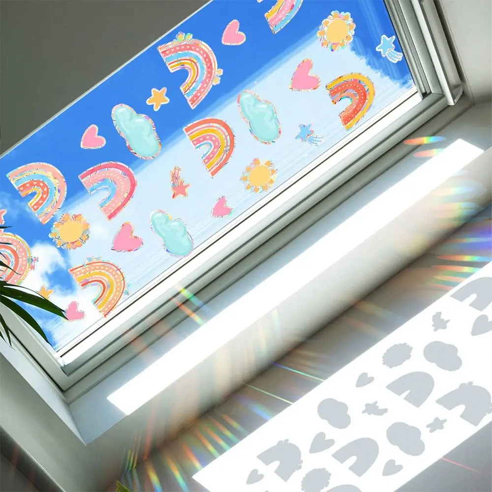 Colorful Sun Catcher Window Stickers Rainbow Sunflower Sunlight Fairies Sun Flower Decals PVC Waterproof Glass Static Sticker