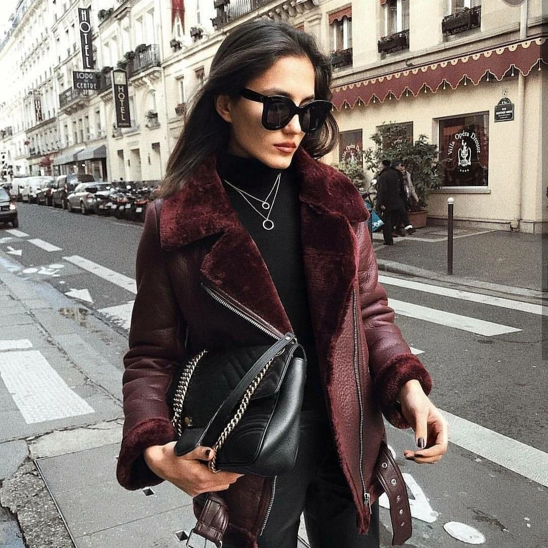 سترة نسائية دافئة من الفرو الصناعي من Suninheart مع حزام ملابس الشارع الشهير سترة نسائية عصرية لراكبي الدراجات النارية معطف سميك وسحاب ملابس خارجية شتوية