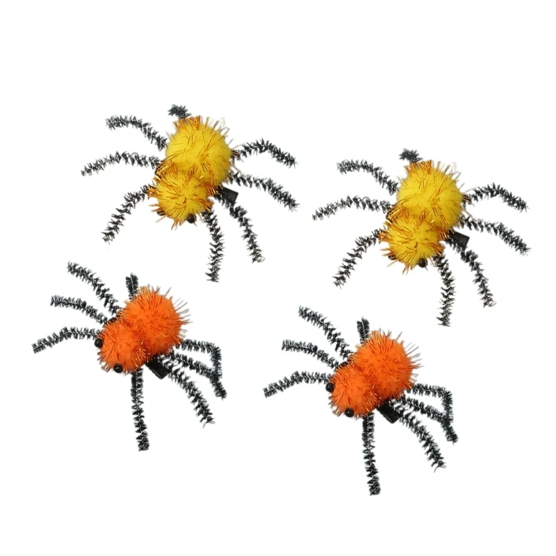 4PCS Halloween Spooky Spiders Hairclip Furry Hairpin Party Props Scary Headwear