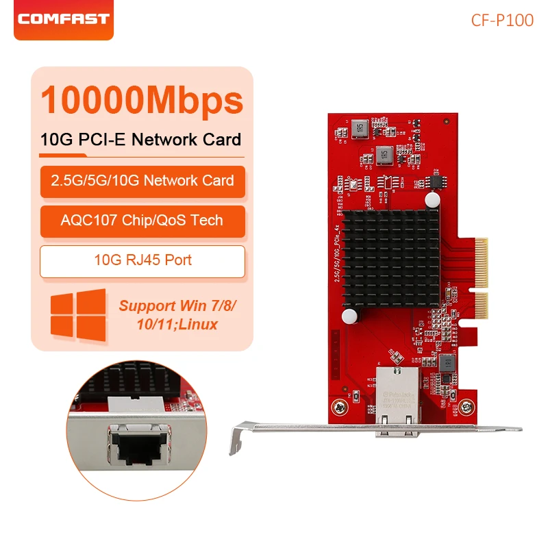 COMFAST PCI-E Gigabit Adapter For Desktop PCIE-X4 slot PCI Express 3.0 RJ45 Self-adaptive 10G Ethernet For Win7/8/10/11 CF-P100