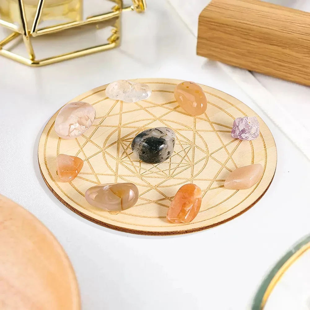 10cm Wooden Carving Pro Side Eight-pointed Star Decorative Panel Geometric Patterns Spirituality Meditation Board Coaster Gift