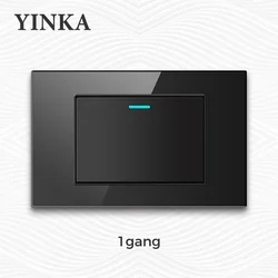 YINKA Tempered Glass Panel Wall EU BR Standard Socket Light Switch Outlets UK Socket Brazil Sockets Switches USB Black 118x75mm