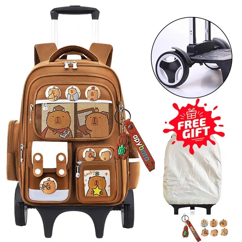 

Рюкзак Capybara на колесиках для девочек и мальчиков, сумка на роликах, детский рюкзак на колесиках для школьников, сумки на колесиках для мальчиков, дорожная сумка с животными