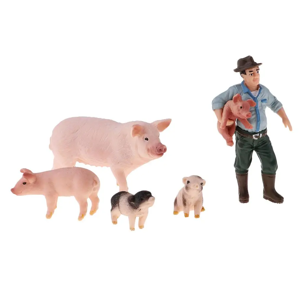 Educational Farm Animal Figures Playset with Farmer & 4 Pigs Kids