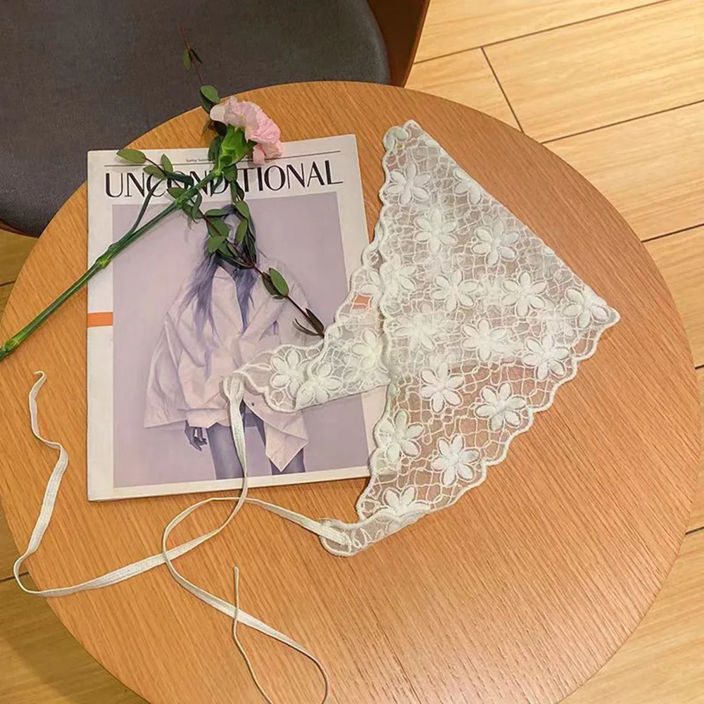 

Embroidered Lace Triangle Headscarf Hollow-out Pastoral Style Hair Bandana White Woven Floral Hair Scarf Wraps Hair Accessories