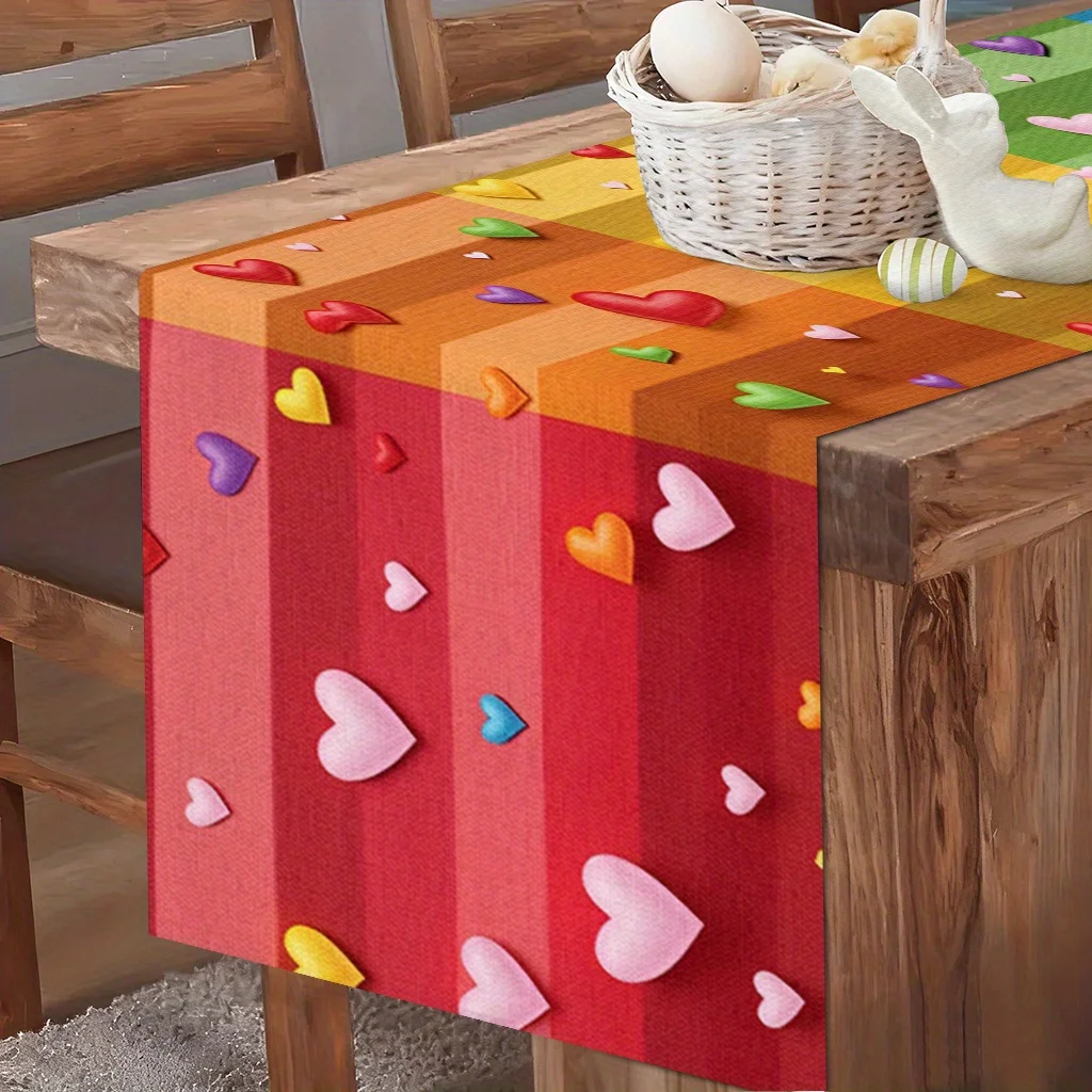 1 Piece of Colorful Heart-Shaped Patterned Table Runner, Suitable for Farmhouse, Indoor, Kitchen, Celebrations, Table Decoration, Restaurant, and Banquet Decoration Supplies