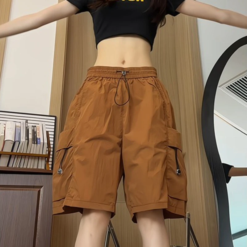

Y2K Women High Waist Cargo Shorts American Style Streetwear Summer Wide Leg Short Pants Fashion Female Big Pocket Loose Shorts