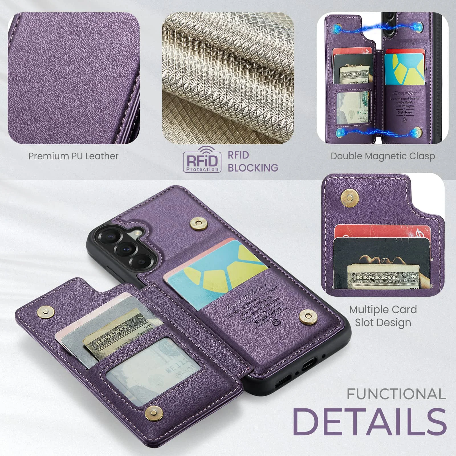 Für Samsung Galaxy A18 A15 A16 A17 A36 A37 A56 A57 5G Brieftaschenhülle Flip Cover RFID-Blockierung Kartenhalter Magnetischer Ständer – Detail 6
