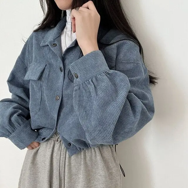 Korea'S New Lapels giacche donna velluto a coste puro semplicemente Vintage moda coreana Button-Up abbigliamento Baggy tempere Teens