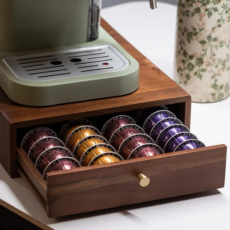 

Wood Coffee Pod Drawer Compatible with Nespresso Vertuo, Pods Holder, Pod Organizer Tray, Storage, Stand, Container, Capsule Hol