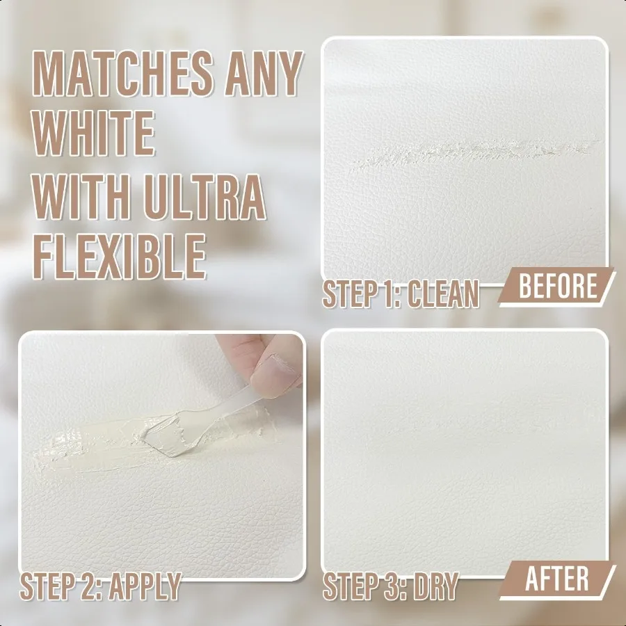 طقم تصليح الجلود الكريمية للأثاث لمقاعد السيارة الأريكة قارب أريكة سترة ومحفظة إصلاح الخدش والتمزق على الاصطناعي فو G