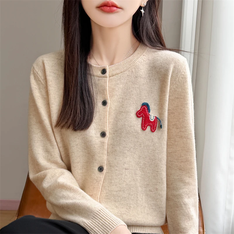 New Worsted Spring And Autumn Women Cardigan Round Neck Knitwear Solid Color Fashion High-grade Knitwear-ZD-3041