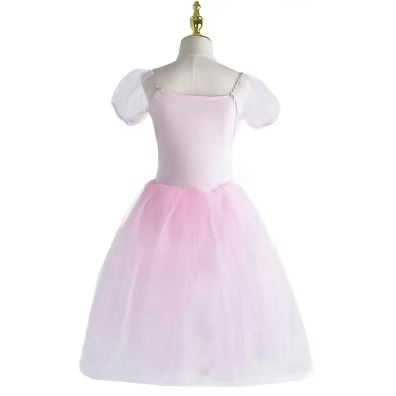 子供ジゼルバレエ衣装女の子のためのロングバレエレオタードダンスドレスレースバブルスリーブチュールスカートチュチュバレリーナダンスウェア