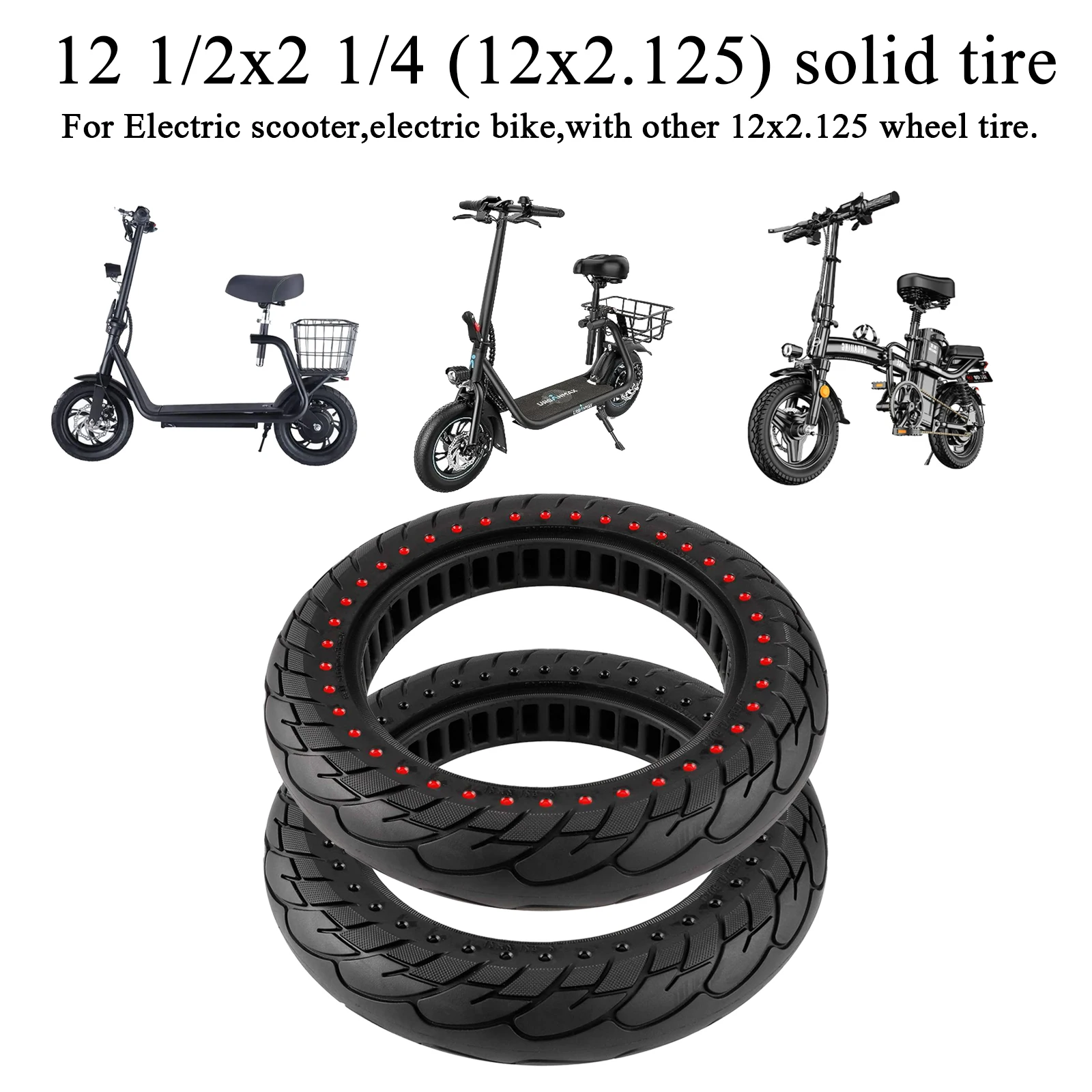 12 inch 12x2.125 Solid Tire For A Variety Of E-Scooter E-bike 12 1/2x2 1/4 Tubeless Rubber Honeycomb Tire Replacement parts