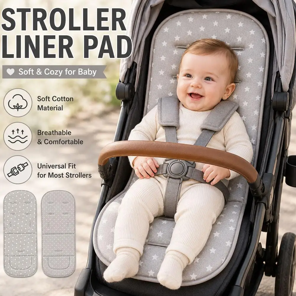 Stroller Cushion Breathable Linen Universal With Harness Slots Infant Pram Pad