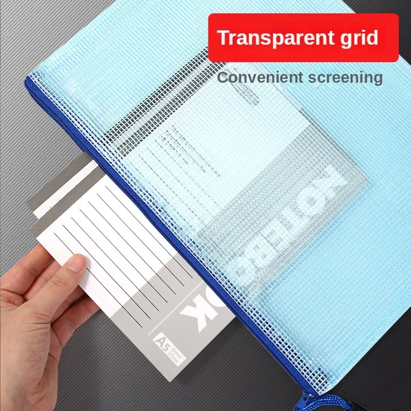 10pcs Transparent Grid File Bag A4/A5/A6 Zipper Waterproof Data Bag for Student Files Test Papers Home Office Materials Storage