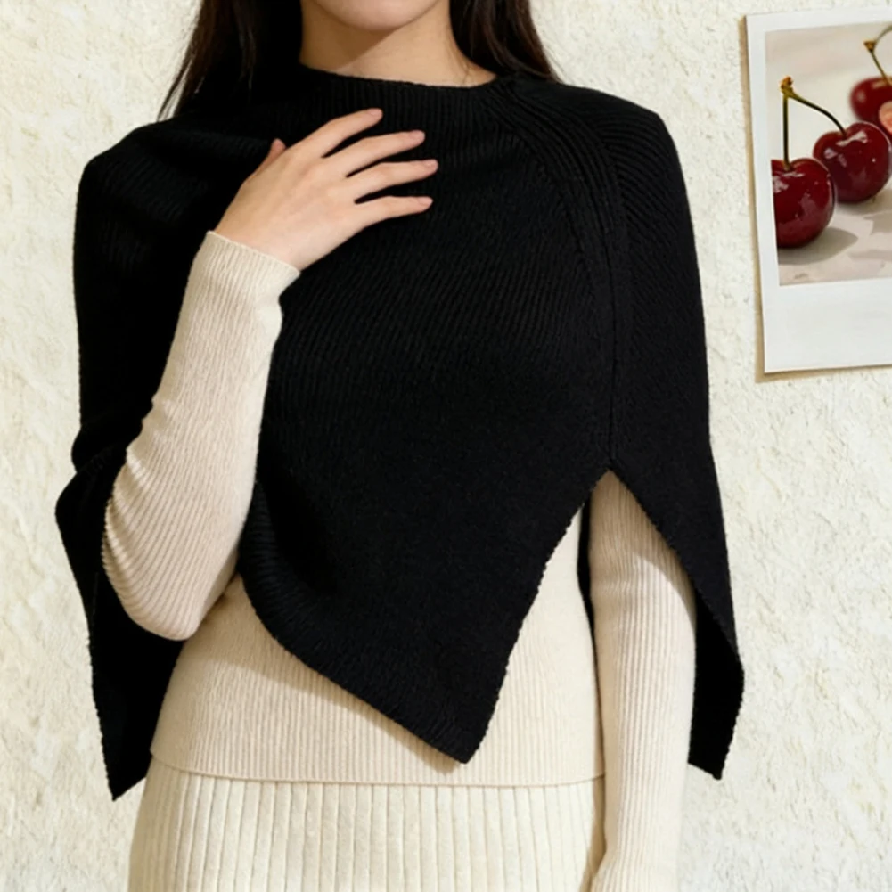 Women Pullover Shawl with Neck Cover Knitted Solid Color Sleeveless Wrap for Party Holiday Casual Daily Outings