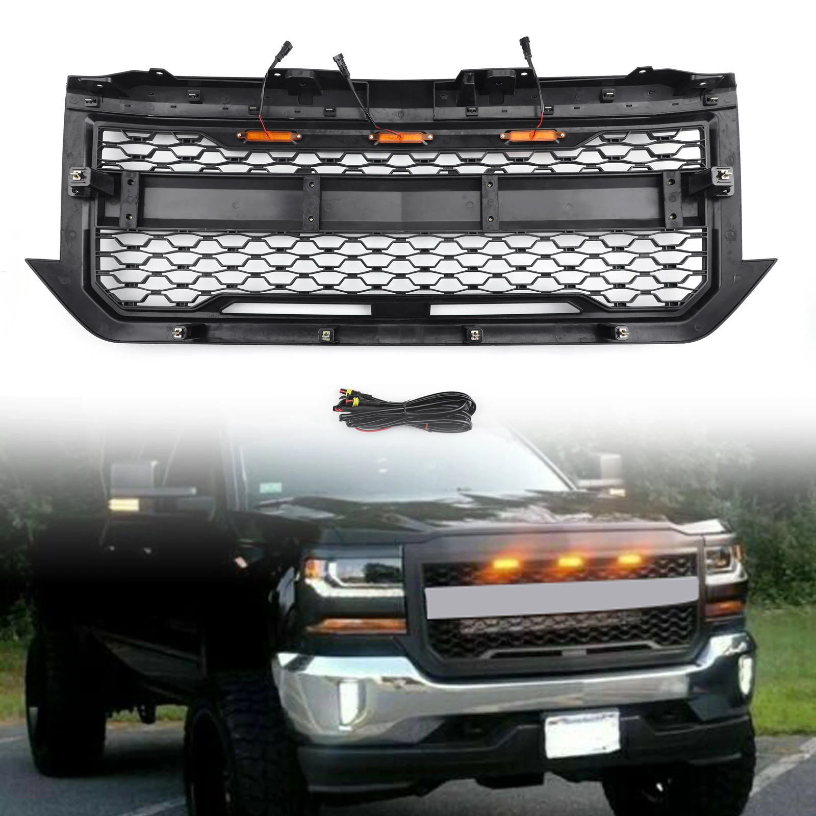 Areyourshop LED Light Front Bumper Grill Grille Chevrolet Silverado 1500 2016 2017 2018 With Letter