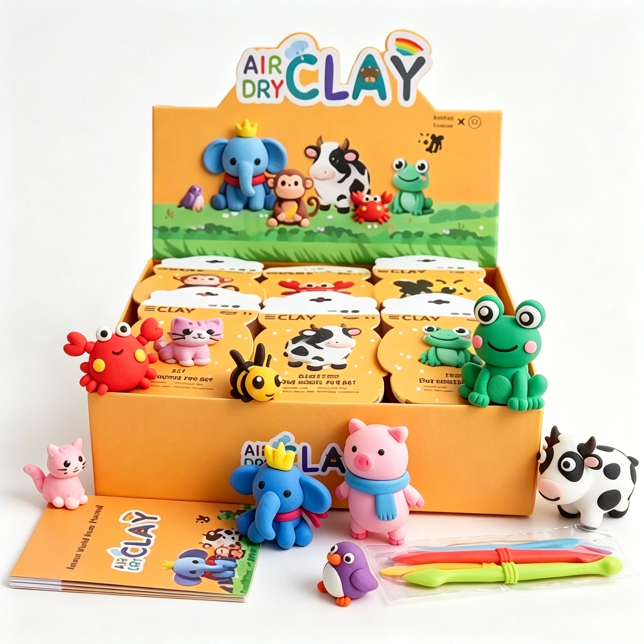 17Pcs Animal Themed Light Clay Set, 4-grid divided modeling clay, creative DIY handcraft toy, nice gift for kids