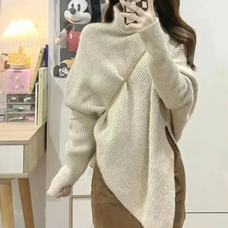 Long Sleeve Korean Style Knitted Sweaters for Women Casual Fashion Jumper Smooth Aesthetic Y2k Vintage Top Warm Female Pullover