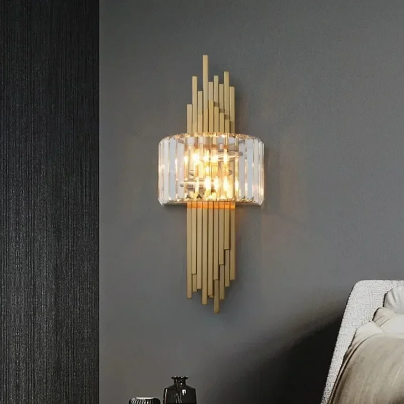 

Creative American Golden LED Wall Lamps with Crystal Lampshade Stainless Steel Light for Elegant Living Room And Dining