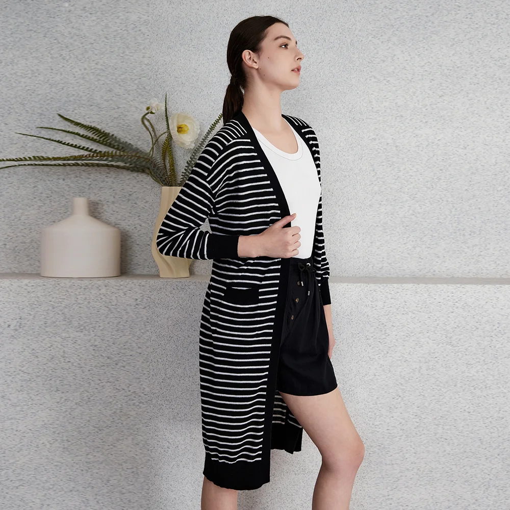 BC-37 Excellent Quality bc womens clothing of Linen and Silk Long Knitted Cardigans with Striped Ladies Clothes