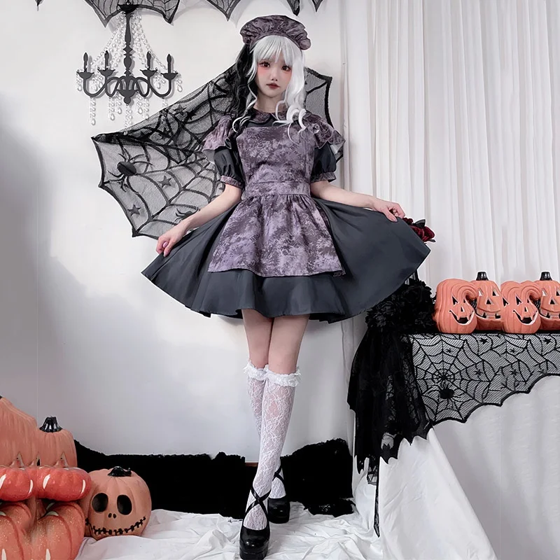 2025 Nieuwe Halloween Pompoen Heksenkostuum Terreur Pop Dienaar k Gothic Absorberende Opvallende Dames Faionable Outfit
