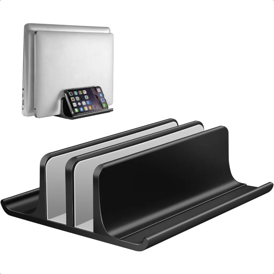

Vaydeer Double Adjustable Vertical Laptop Stand Newly Designed 2 Slots Aluminum Desktop Dual Holder for All Book Chromebook Sur