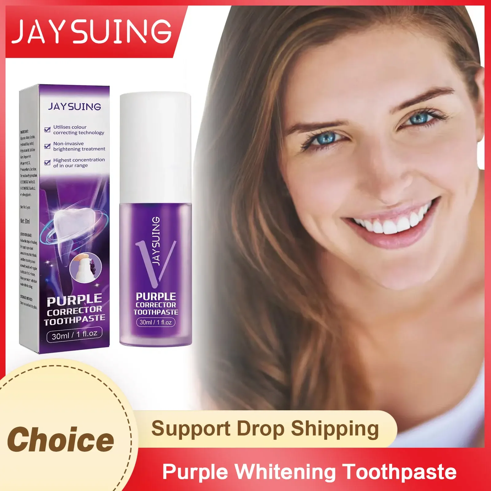 

Purple Whitening Toothpaste Yellow Teeth Removing Plaque Stains Colour Corrector Serum Fresh Breath Oral Tooth Cleaning Mousse