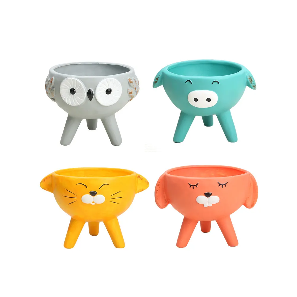 1Pcs Ceramic Succulent Plant Pot Cute Cat Style Yellow Animal Flowerpot Decorative Bonsai Container for Home Office Garden