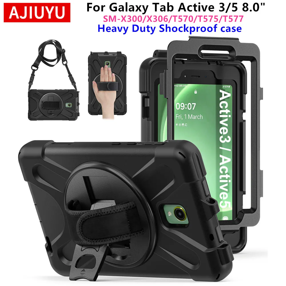 

AJIUYU Heavy Duty Shockproof Case For Samsung Galaxy Tab Active 3 5 8.0 inch SM-T570 T575 T577 X300 X306 B 8" Tablet Stand Cover