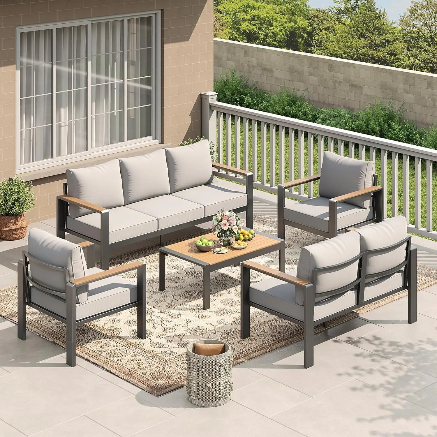 

7 Seat Aluminum Patio Sectional Set With Thick Washable Cushions & Table For Outdoor Porch Balcony Yard, Customized