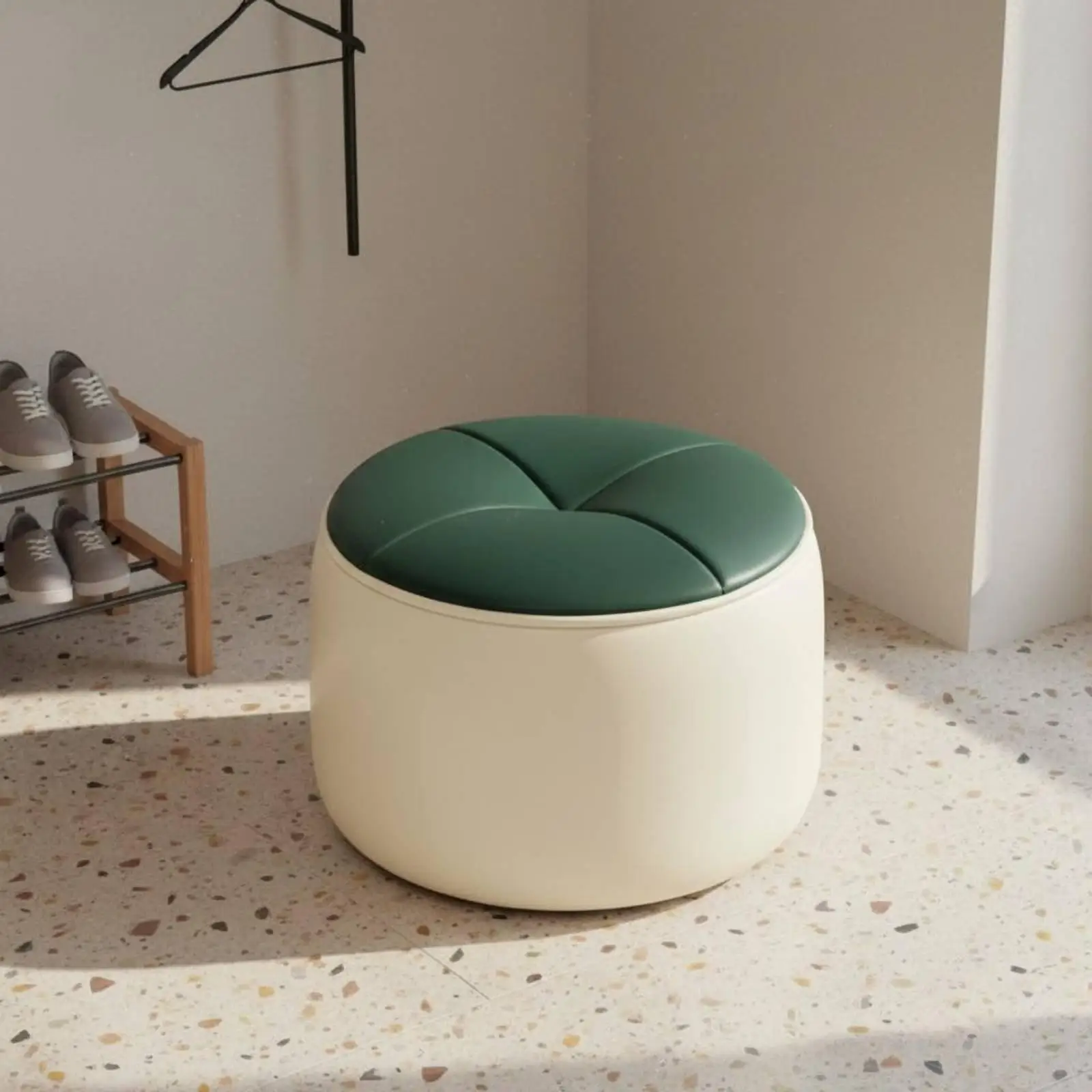 Round Padded Stool Light Sophisticated Design Round Padded Footstool Solid Wood Frame Entryway Shoe Stool for Kids, Bedroom