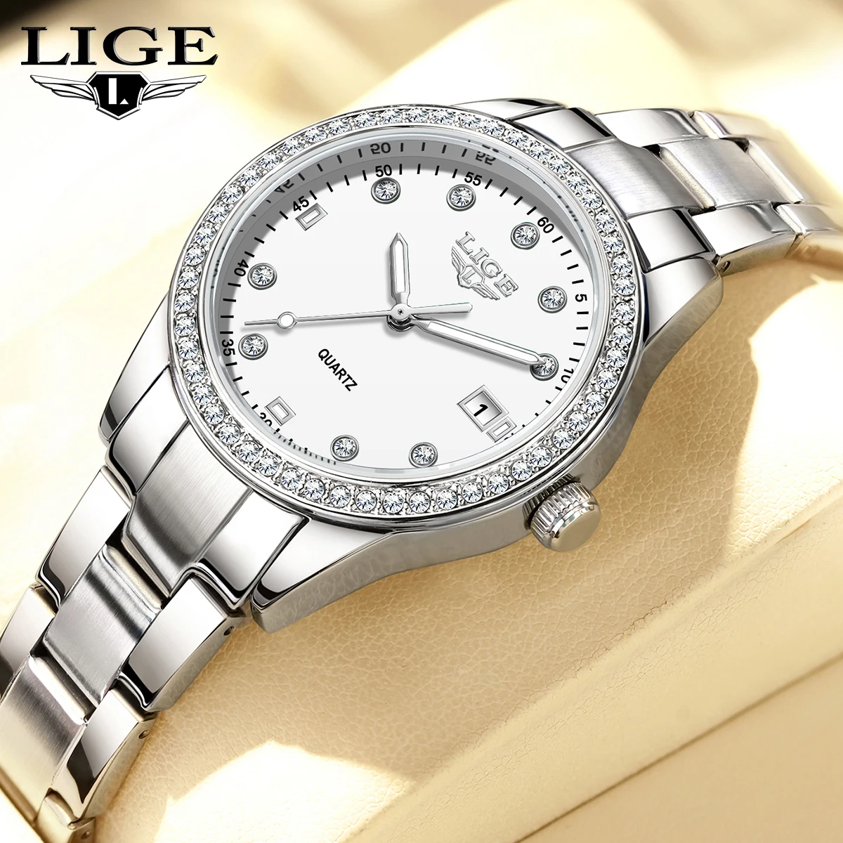 LIGE Original Classic Quartz Watches for Woman Elegant Fashion Luxury Auto Date Ladies Gifts Diamond Waterproof Women Wristwatch