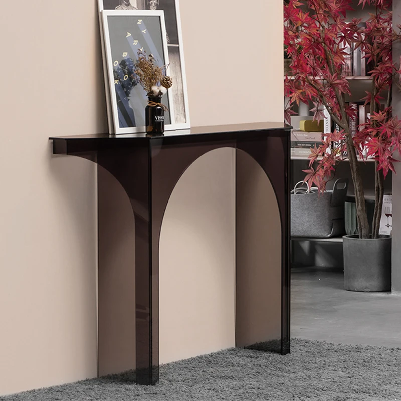 Extremely narrow Italian minimalist acrylic console table against the wall decoration corridor, black long