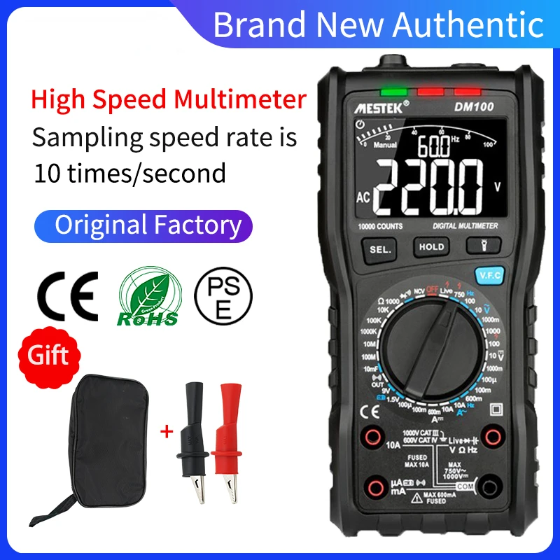 

MESTEK DM100 Digital Multimeter High Speed Smart Double Core T-rms NCV Temperature multimetro Anti-burn Fuse Alarm multimeters