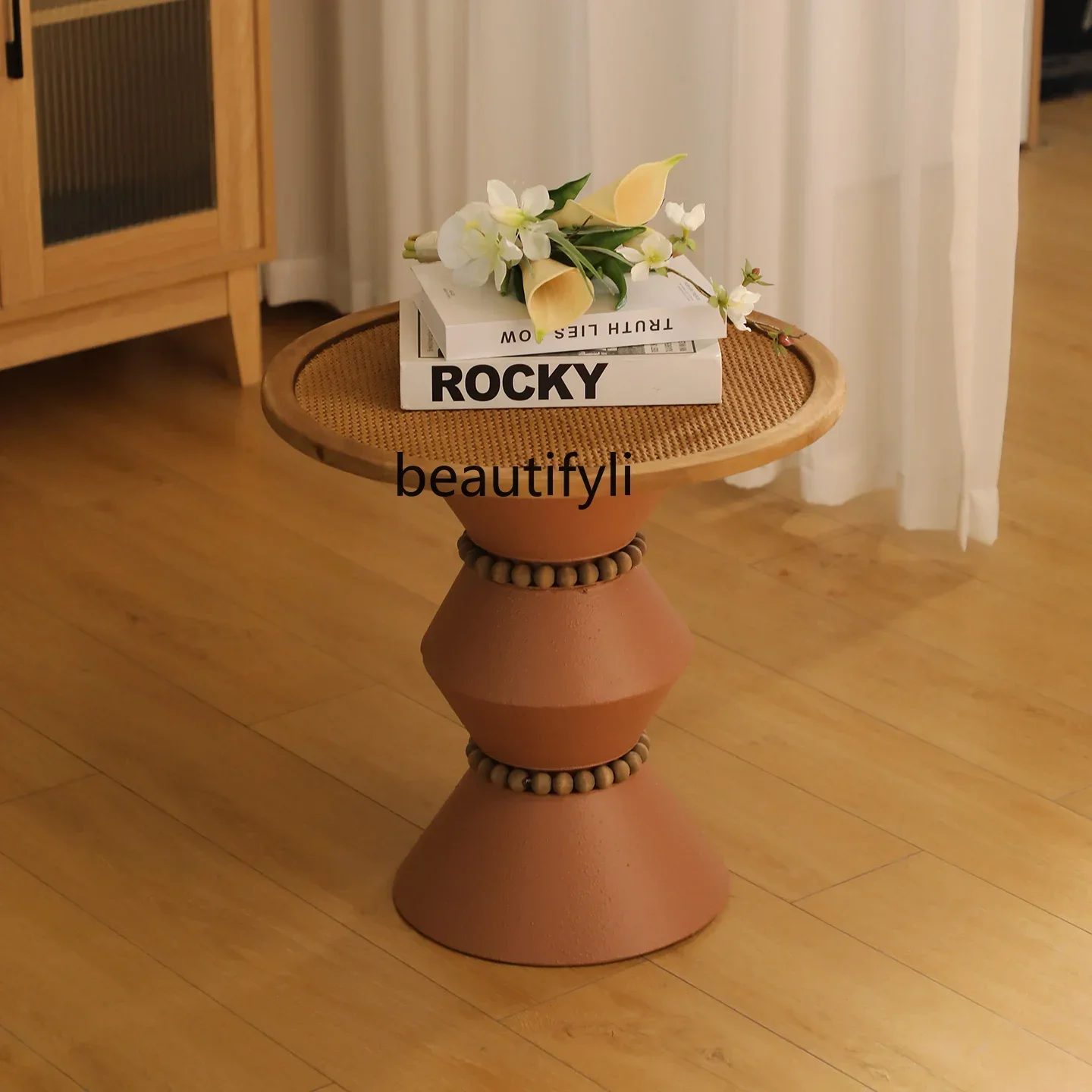 Creative coffee table Home living room Sofa side Roman column vine surface Small round table Bedroom bedside tableH