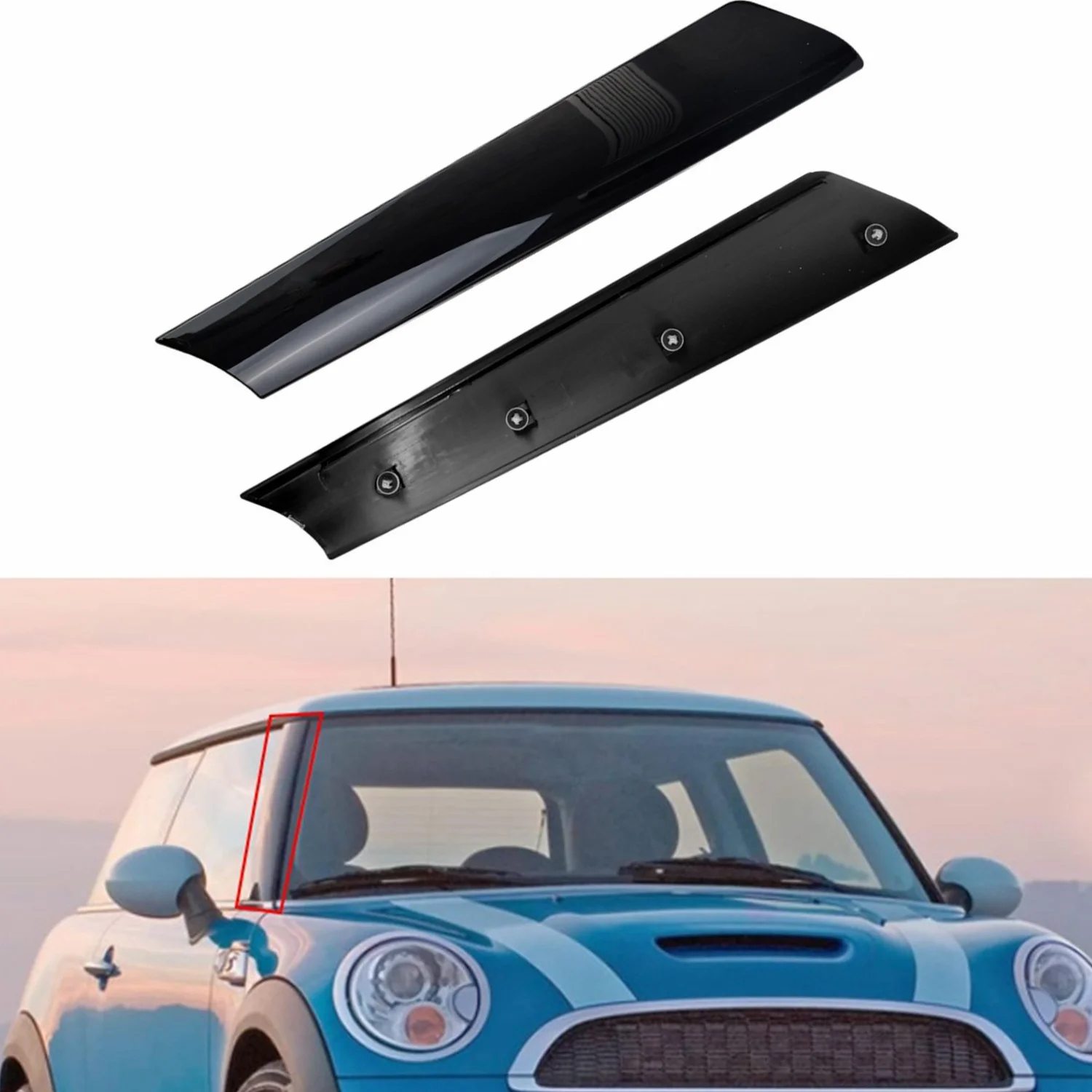 Windshield A Pillar Trim Molding (1 Pair) | For Mini Cooper R50 R52 R53 51137128157 Exterior Window A-Pillar Post Trim Panel