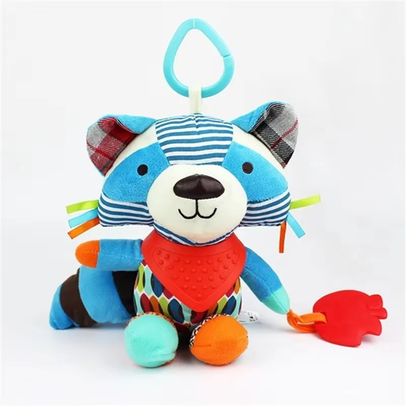 Sonajero colgante para bebé, juguetes, lindo Animal relleno arrugado, cochecito de bebé chirriante, cuna alrededor de sonajero, campana con mordedor para niños y niñas