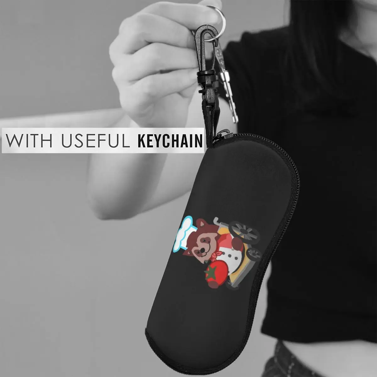 かわいい煮すぎた車椅子アライグマシェフギフトシェルメガネケースポータブルサングラスボックス女性男性ソフト眼鏡バッグポーチ